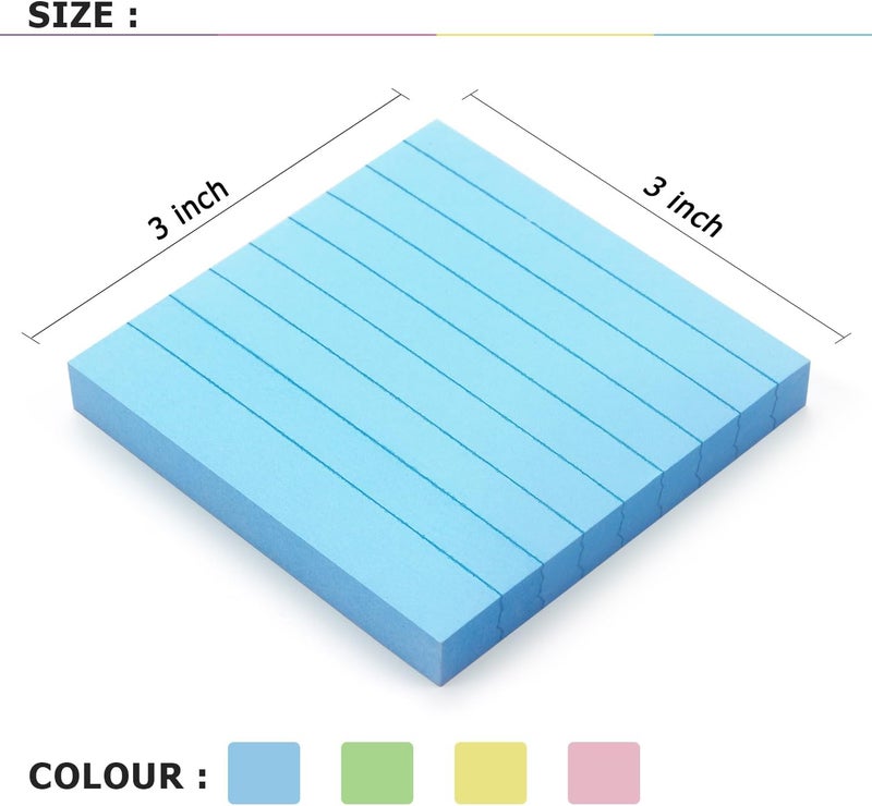 Eastern Wolf Lined Sticky Notes 3x3 Sticky Notes with Lines Self-Stick Notes Bright Color 4 Pads 90 Sheets/Pad (Pastel) - Image 4